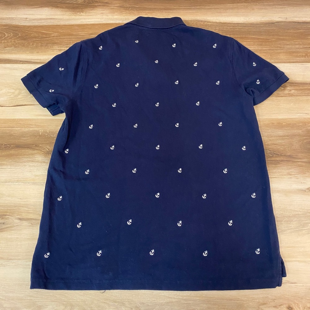 J.Crew Pique Polo Shirt Mens Large Anchor Print Slim Fit Short Sleeve Navy Blue - Picture 9 of 9